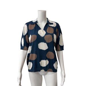 Ikram in bed with you Blue White Spotted Pullover Sweater Polo Shirt size XL